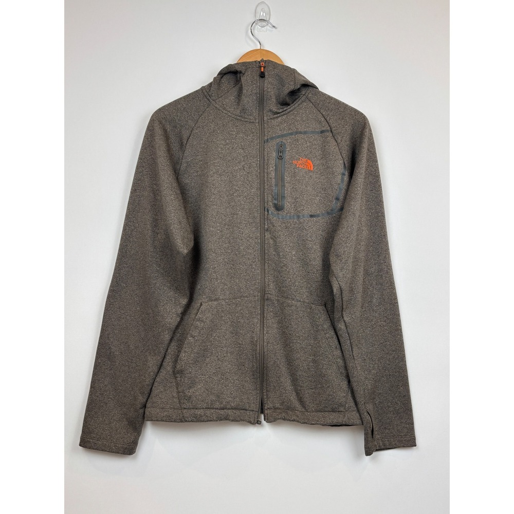 The North Face Mens Full Zip Hoodie Brown Heather Fleece Jacket Thumbholes M